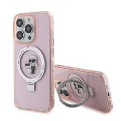Custodia MagSafe per Apple iPhone 15 Pro Max, Karl Lagerfeld, Ring Stand Karl & Choupette, Rosa