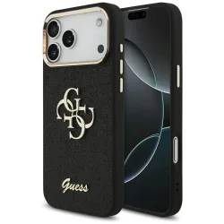 Custodia per Apple iPhone 17 Pro Max, Guess, Fixed Glitter Big 4G Metal Frame, Nera