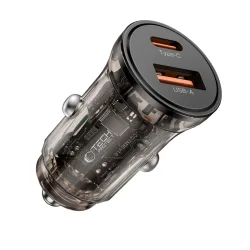 Caricatore Auto Tech-Protect CC01, 45W, 5A, 1 x USB-A - 1 x USB-C, Nero