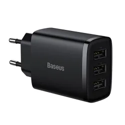 Caricabatterie Rete Baseus Compact 3U, 17W, 2.1A, 3 x USB-A, Nero CCXJ020101