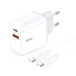 Caricabatterie da Rete con Cavo USB-C BWOO CDA182, 38W, 3A, 1 x USB-A - 1 x USB-C, Bianco