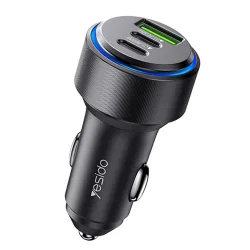 Caricabatterie Auto Yesido Y50, 60W, 3A, 1 x USB-A - 2 x USB-C, Nero