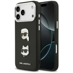 Custodia per Apple iPhone 17 Pro Max, Karl Lagerfeld, Grained Karl & Choupette's Heads Pins and Logo, Nera