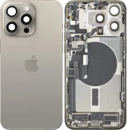 Cover Batteria Apple iPhone 15 Pro Max, Con Scocca Centrale, Parti Complete, Beige (Titanio Naturale), Swap Premium