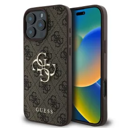 Custodia per Apple iPhone 16 Pro, Guess, 4G Big Logo, Marrone