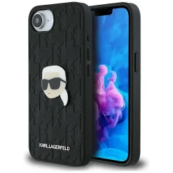 Custodia per Apple iPhone 17e / 16e, Karl Lagerfeld, Monogramma Karl's Head, Nera
