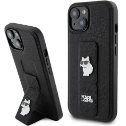 Custodia MagSafe per Apple iPhone 15, Karl Lagerfeld, Saffiano Gripstand Choupette, Nera