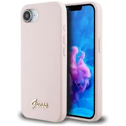 Custodia per Apple iPhone 17e / 16e, Guess, Script Metal Logo, Rosa