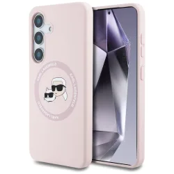 Custodia MagSafe per Samsung Galaxy S25 S931, Karl Lagerfeld, Silicone Double Heads, Rosa