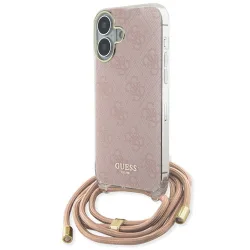 Custodia per Apple iPhone 16, Guess, Crossbody Cord 4G Print, Rosa