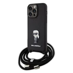 Custodia per Apple iPhone 15 Pro Max, Karl Lagerfeld, Saffiano Crossbody Monogram Metal Pin Karl, Nera