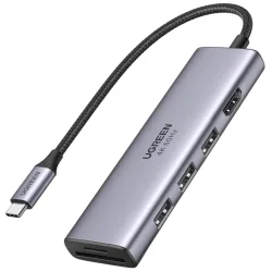 Hub USB-C UGREEN CM511 (60383), 3 x USB-A 3.2 - 1 x HDMI - 1 x SD - 1 x microSD, Grigio
