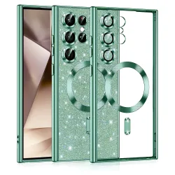 Custodia MagSafe per Samsung Galaxy S24 Ultra S928, Techsuit, Luxury Glitter, Verde Chiaro