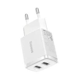 Caricabatterie Rete Baseus Compact, 10.5W, 2.1A, 2 x USB-A, Bianco CCXJ010202
