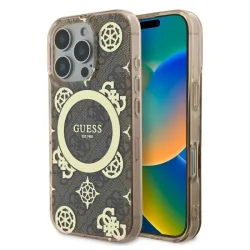 Custodia MagSafe per Apple iPhone 16 Pro, Guess, IML Peony su sfondo 4G, Marrone