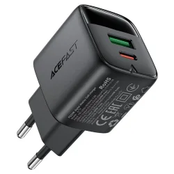 Caricabatterie Rete Acefast A114 Display, 25W, 3A, 1 x USB-A - 1 x USB-C, Nero