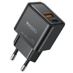 Caricabatterie Rete Yesido YC64, 30W, 3A, 1 x USB-A - 1 x USB-C, Nero