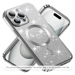 Custodia MagSafe per Apple iPhone 17, Techsuit, Luxury Glitter, Argento