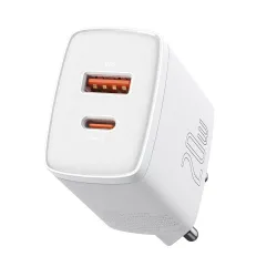 Caricatore da rete Baseus Compact, 20W, 3A, 1 x USB-A - 1 x USB-C, Bianco CCXJ-B02
