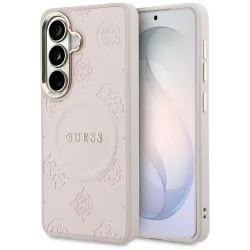 Custodia MagSafe per Samsung Galaxy S26 S942, Guess, Saffiano Peony Embossed Ring, Rosa
