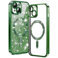 Custodia MagSafe per Apple iPhone 14 Plus, Techsuit, Luxury Glitter, Verde Scuro