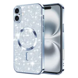 Custodia MagSafe per Apple iPhone 16 Plus, Techsuit, Luxury Glitter, Blu