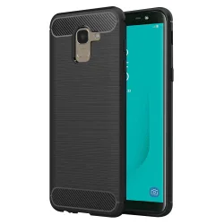 Custodia per Samsung Galaxy J6 J600, Techsuit, Carbonio, Nera