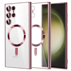Custodia MagSafe per Samsung Galaxy S23 Ultra S918, Techsuit, Luxury Crystal, Rosa