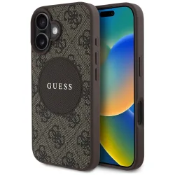 Custodia MagSafe per Apple iPhone 16, Guess, 4G Circle Classic Logo, Marrone