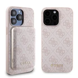 Custodia MagSafe per Apple iPhone 15 Pro Max, Guess, Powerbank 4G Metal Logo, Rosa