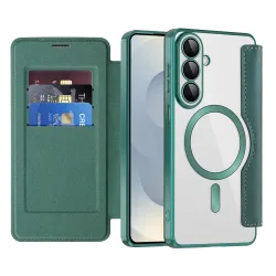 Custodia MagSafe per Samsung Galaxy S26 Plus S947, Techsuit, SmartMag Book, Verde