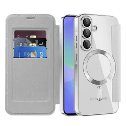 Custodia MagSafe per Samsung Galaxy A37 5G, Techsuit, SmartMag Book, Grigio