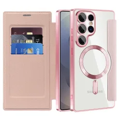 Custodia MagSafe per Samsung Galaxy S25 Ultra S938, Techsuit, SmartMag Book, Rosa