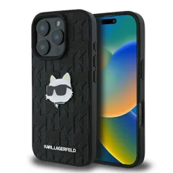 Custodia per Apple iPhone 16 Pro Max, Karl Lagerfeld, Monogram Choupette's Head, Nera