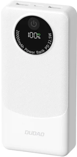 Batteria Esterna Dudao K12Pro, 20000mAh, 22.5W, QC + PD, 1 x USB-C - 2 x USB-A, Bianca