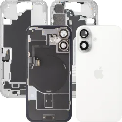 Cover Batteria Apple iPhone 16, Con Scocca Centrale, Parti Complete, Bianco, Swap Premium