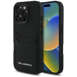 Custodia per Apple iPhone 16 Pro Max, Karl Lagerfeld, Grained Cardslots, Nera