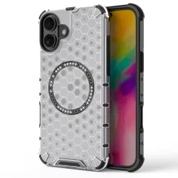 Custodia MagSafe per Apple iPhone 16, Techsuit, HoneyComb Shield, Bianca