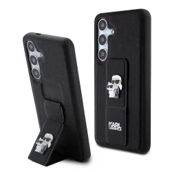 Custodia MagSafe per Samsung Galaxy S24 S921, Karl Lagerfeld, Saffiano Gripstand Karl & Choupette, Nera
