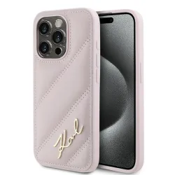 Custodia per Apple iPhone 15 Pro, Karl Lagerfeld, Diagonal Quilted Script, Rosa