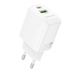 Caricabatterie Retea Borofone BN27 Fuente, 20W, 3A, 1 x USB-A - 1 x USB-C, Bianco