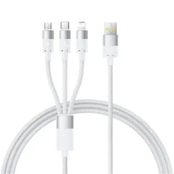 Cavo di Ricarica USB-A - Lightning / microUSB / USB-C Baseus StarSpeed 3in1, 100W, 1.5m, Bianco P10319900211-00