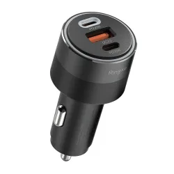 Caricabatterie Auto Ringke, 30W, 3A, 1 x USB-A - 2 x USB-C, Nero