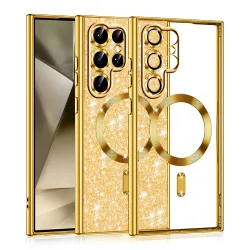 Custodia MagSafe per Samsung Galaxy S22 Ultra 5G S908, Techsuit, Luxury Glitter, Dorata