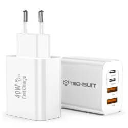 Caricabatterie Retea Techsuit PowerXQuad CH4, 40W, 3A, 2 x USB-A - 2 x USB-C, Bianco