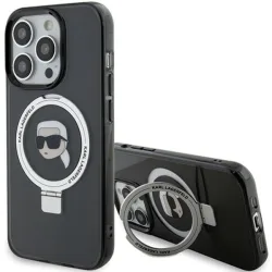 Custodia MagSafe per Apple iPhone 15 Pro Max, Karl Lagerfeld, Ring Stand Karl's Head, Nera