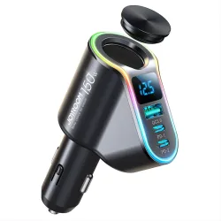 Caricabatterie Auto Joyroom JR-CL21, 150W, 3A, 1 x USB-A - 2 x USB-C - 1 x Estensione Accendisigari, Nero