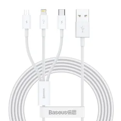 Cavo di Ricarica USB-A - Lightning / microUSB / USB-C Baseus Superior 3in1 Series, 20W, 1.2m, Bianco CAMLTYS-02