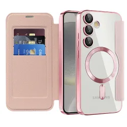 Custodia MagSafe per Samsung Galaxy S24 S921, Techsuit, SmartMag Book, Rosa