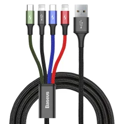 Cavo di Ricarica USB-A - 2 x Lightning / microUSB / USB-C Baseus Rapid 4in1, 20W, 1.2m, Nero CA1T4-A01